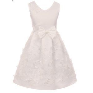 Big Girl Sleeveless Pearl Trim Chiffon Party Holiday Flower Girl Dress Satin